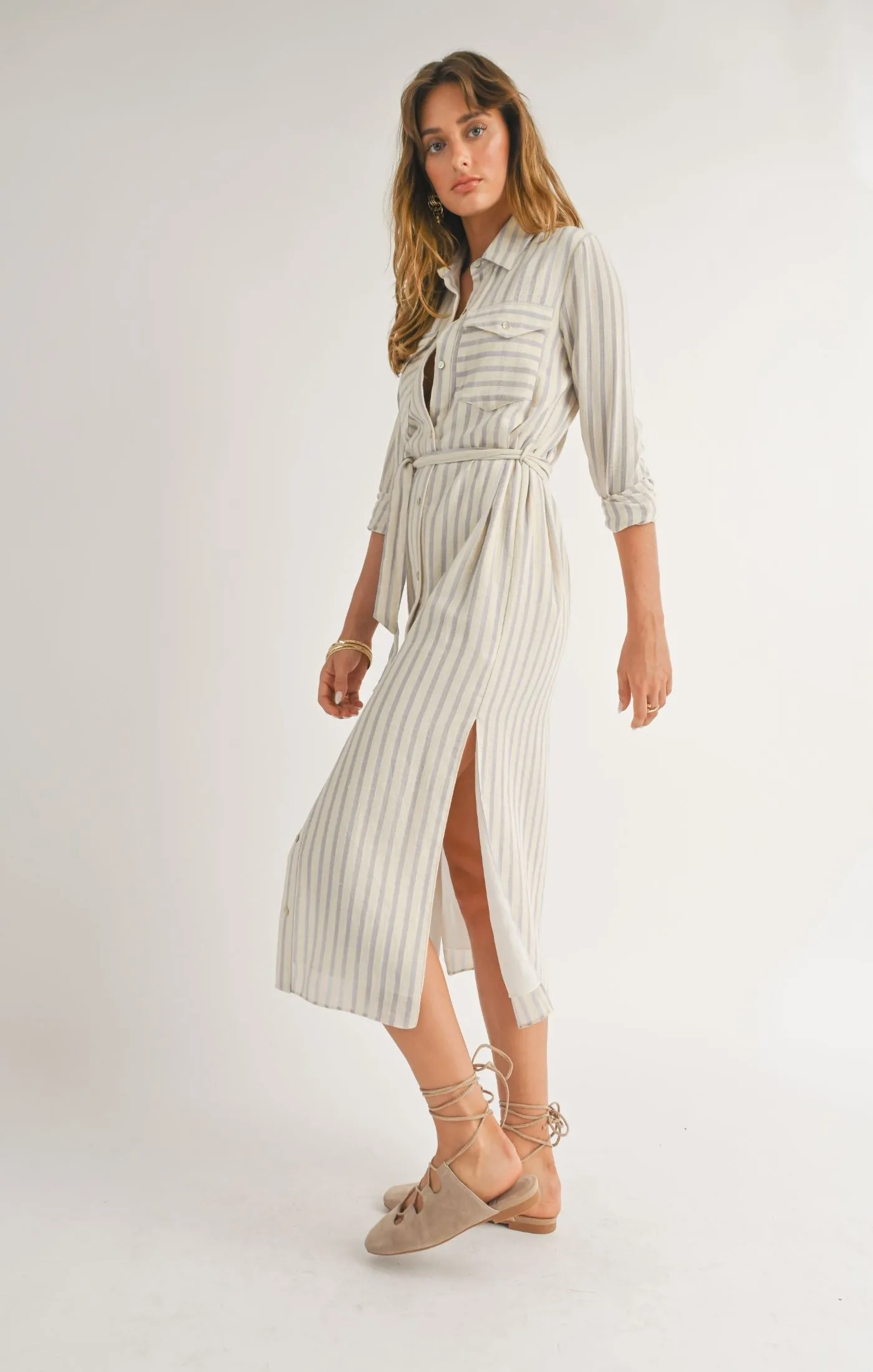 White Sand Shirt Midi Dress