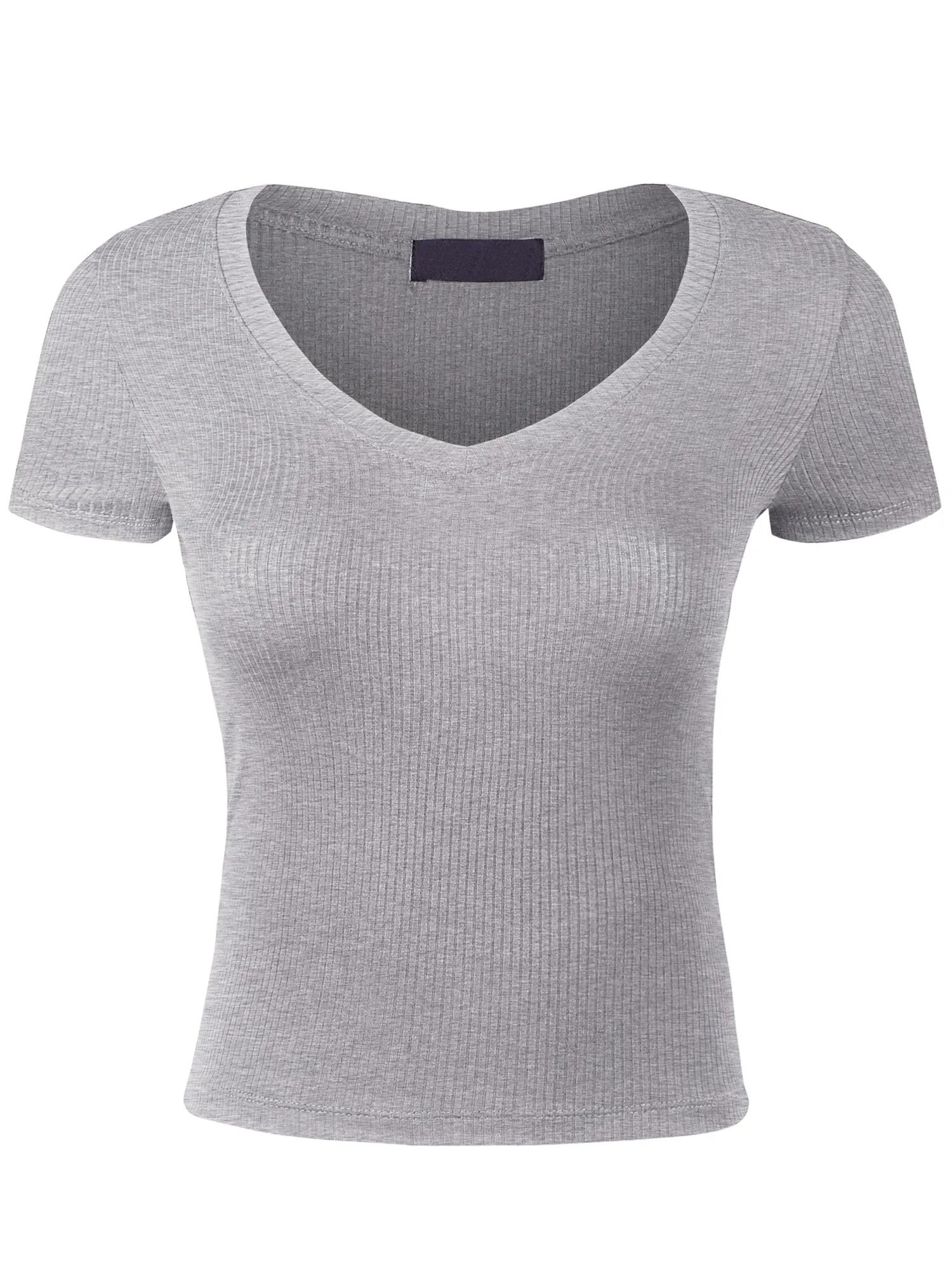 Women's Basic Ribbed V Neck Short Sleeve T-Shirt (FWT1082)